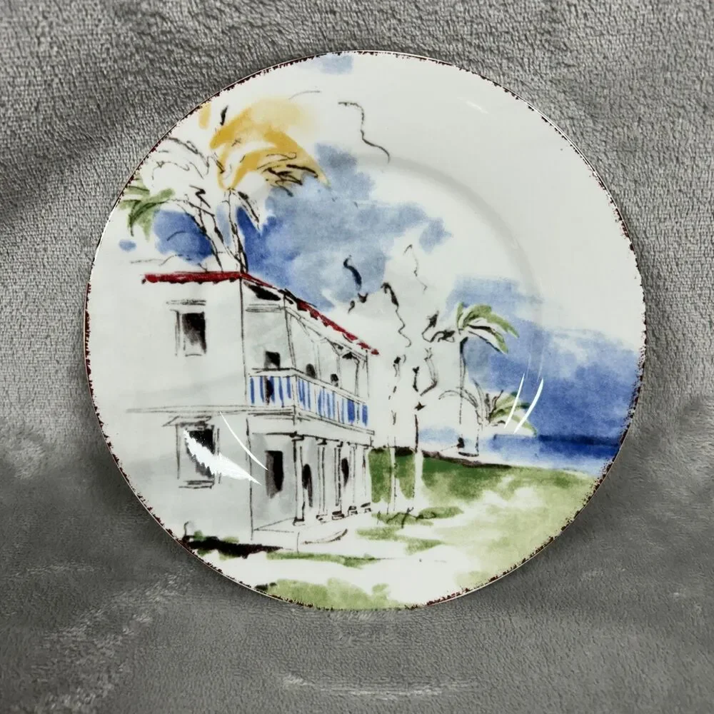 Pier 1 Set of 4 7.5 Inch Destination Collection Plate Set Watercolor Style
